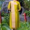 Raw Silk Slub Fancy Zari Checks Kurthi with Golden Tissue Dupatta - Rexona Green 2