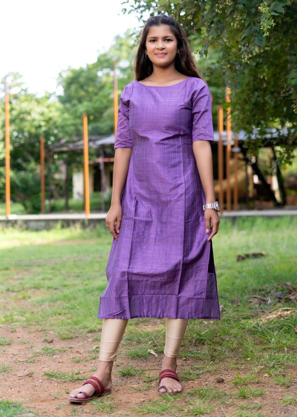 Raw silk slub fancy zari checks with golden tissue dupatta - lilac 3