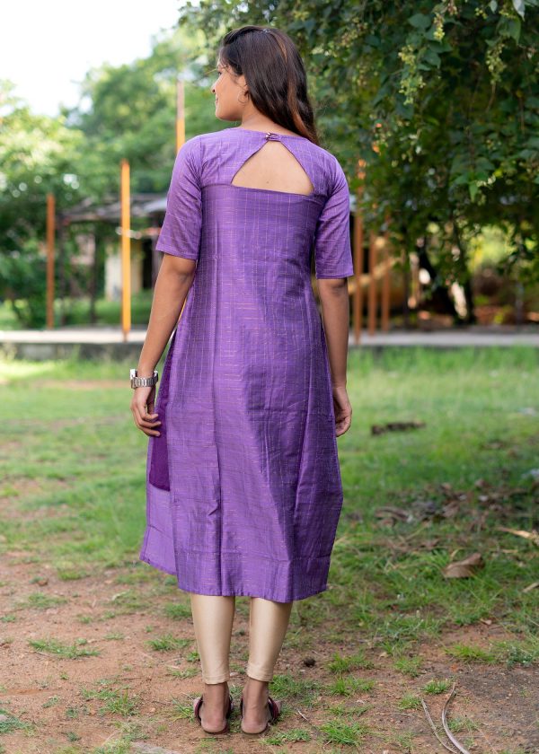 Raw silk slub fancy zari checks with golden tissue dupatta - lilac 2