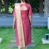 Raw silk slub fancy zari checks with golden tissue dupatta - rust red 1