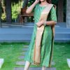 Raw silk slub fancy zari checks with golden tissue dupatta - mint green 1