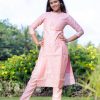 tusser silk pastel baby pink color muthu stripes top and bottom with olive dupatta - baby pink 4