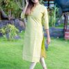 Tusser Silk Pastel Gold Zari Stripes Kurthi with Dupatta - Olive Green 2