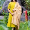 Raw silk slub fancy zari checks with golden tissue dupatta - rexona green