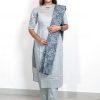 Tusser Silk Pastel Color Plain Top and Bottom with Kota Check Print Dupatta (Grey) 2