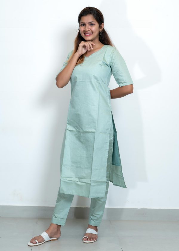 Tusser Silk Pastel Green Color Plain Top and Bottom with Kota Check Print Dupatta (Green) 4