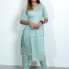 Tusser Silk Pastel Green Color Plain Top and Bottom with Kota Check Print Dupatta (Green) 3