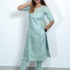 Tusser Silk Pastel Green Color Plain Top and Bottom with Kota Check Print Dupatta (Green) 2