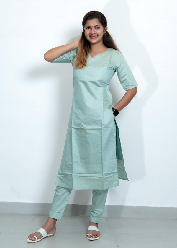 Tusser Silk Pastel Green Color Plain Top and Bottom with Kota Check Print Dupatta (Green) 2