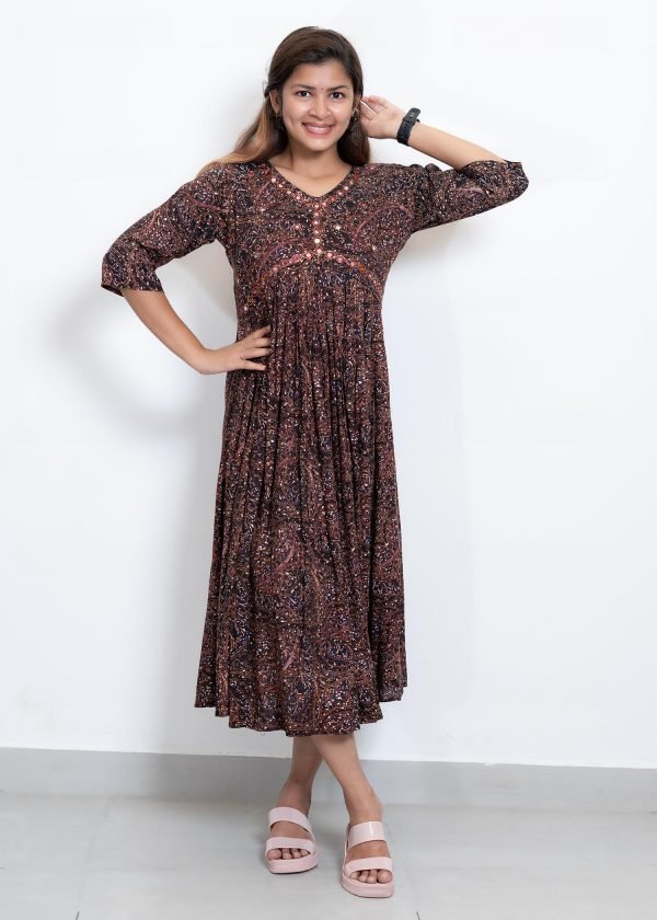 Alia Cut Mirror Work Party Wear Kurthi (Red) 3