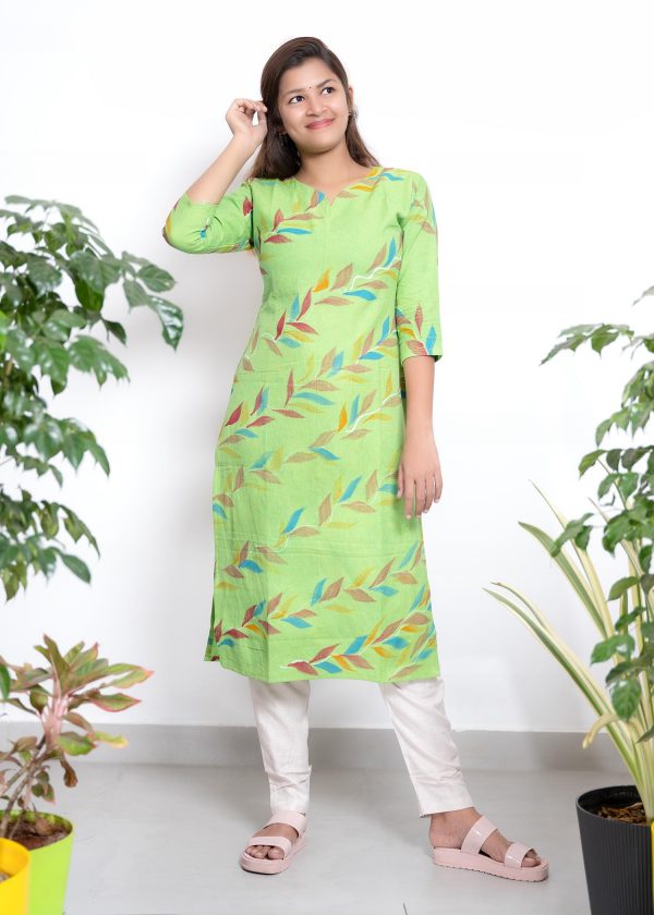 linen print hand block top with melonge pant (green) 4