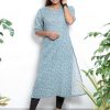 linen mul print slitted kurthi (blue) 3