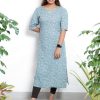 linen mul print slitted kurthi (blue) 2