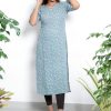 linen mul print slitted kurthi (blue) 1