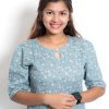 linen mul print slitted kurthi (blue)