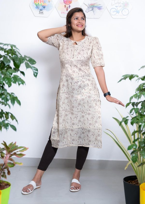 Tissue Digital Print Slitted Kurthi (Tusser) 2