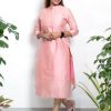 Tusser Silk Pastel Color Gold Zari Stripes Top and Dupatta (Pink) 2