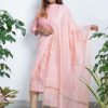 Tusser Silk Pastel Color Gold Zari Stripes Top and Dupatta (Pink) 1