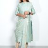 Tusser Silk Pastel Color Gold Zari Stripes Top and Dupatta (Pista Green) 1