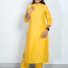 Tusser Silk Pastel Yellow Color Muthu Stripes Top and Bottom with Grey Dupatta (Yellow) 3