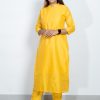 Tusser Silk Pastel Yellow Color Muthu Stripes Top and Bottom with Grey Dupatta (Yellow) 2