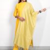 Tusser Silk Pastel Yellow Color Muthu Stripes Top and Bottom with Grey Dupatta (Yellow)