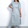 Tusser Silk Pastel Color Plain Top and Bottom with Kota Check Print Dupatta (Grey) 5