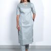 Tusser Silk Pastel Color Plain Top and Bottom with Kota Check Print Dupatta (Grey) 4