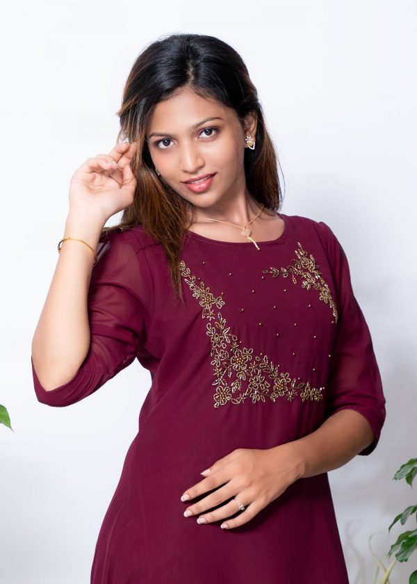 Georgette A line kurthi wine