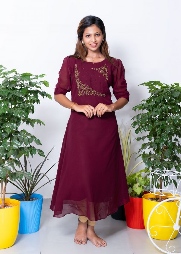 Georgette A line kurthi wine 3