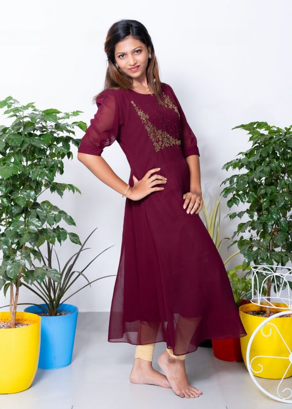 Georgette A line kurthi wine 2