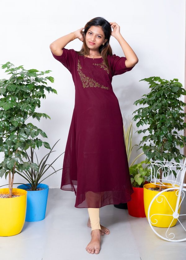 Georgette A line kurthi wine 1