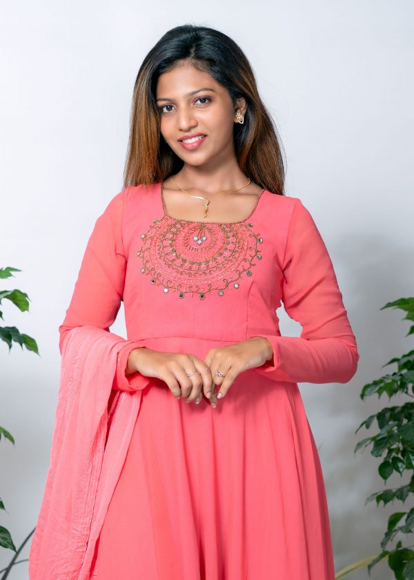 Georgette Full Frock (Peach)