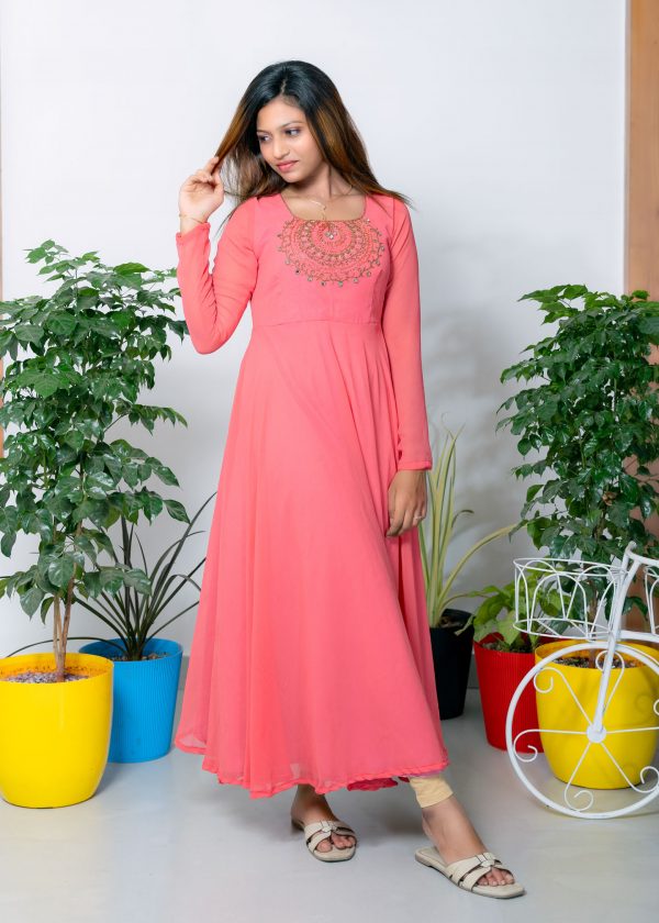 Georgette Full Frock (Peach) 3