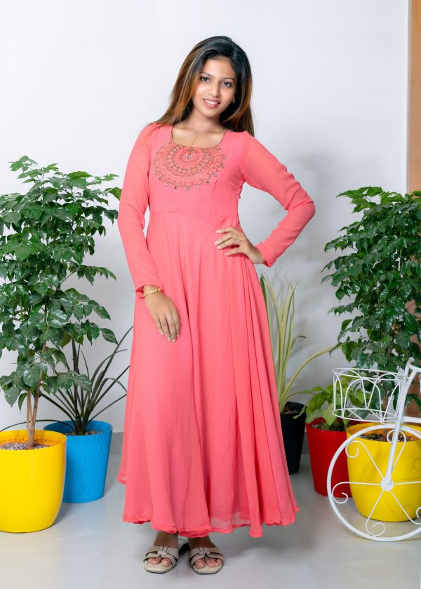 Georgette Full Frock (Peach) 2