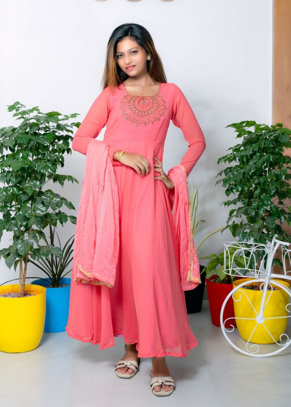 Georgette Full Frock (Peach)1