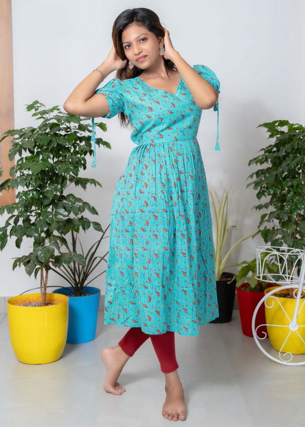 Cotton Frock Style Kurthi (Sea Green) 1