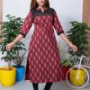 Cotton Slitted Ajrak Kurthi (Maroon) 3