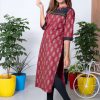 Cotton Slitted Ajrak Kurthi (Maroon) 2