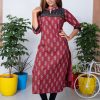 Cotton Slitted Ajrak Kurthi (Maroon) 1