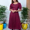 Frock Style Mirror Work Kurthi (Magenta) 2