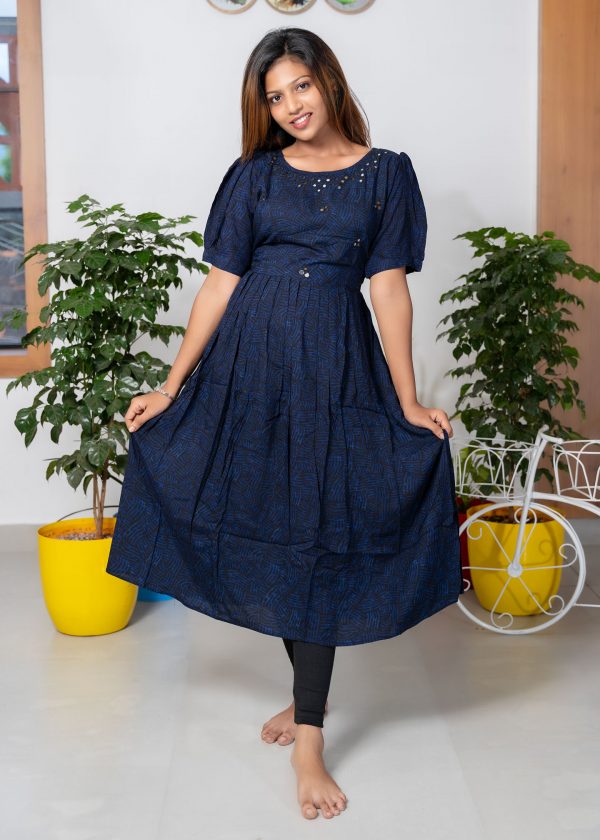 Frock Style Mirror Work Kurthi (Navy Blue) 3