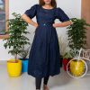 Frock Style Mirror Work Kurthi (Navy Blue) 1