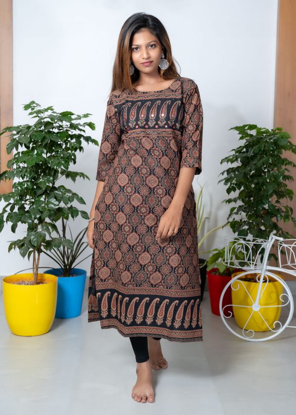 Cotton Slitted Ajrak Kurthi (Black) 3