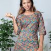 Pure Cotton Mirror Work Kurthi (Green)